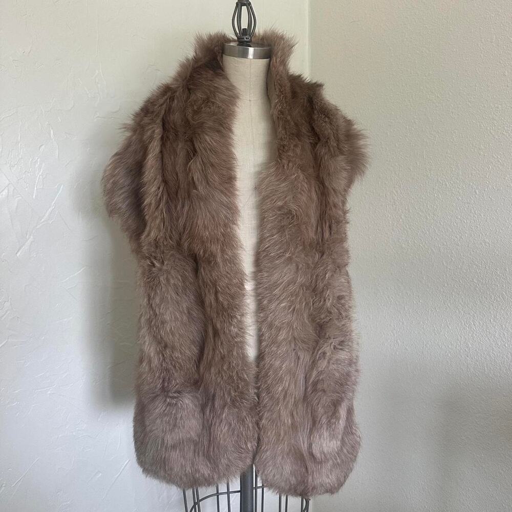 Vintage Real Fur Stole Taupe Glam Wrap Scarf Large Fur Shawl
